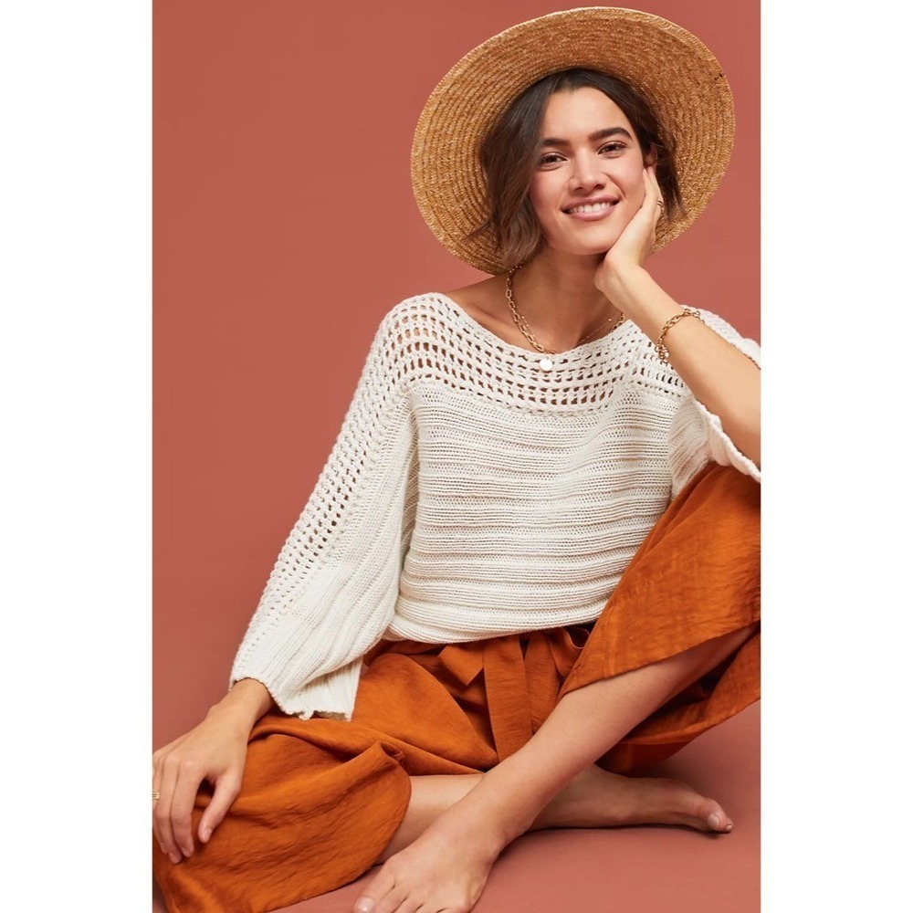 Anthropologie MOTH Chatwin‎ Sweater Bateau Boat Neck Coastal Pullover Knit Large